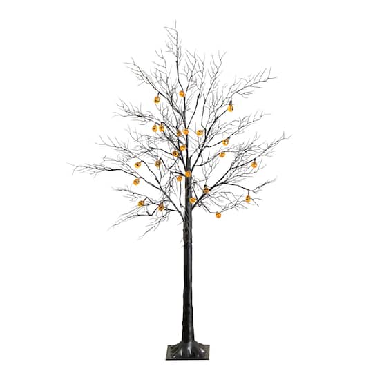 4Ft Pre-Lit Artificial Halloween Black Twig Tree with 24 Orange LED Pumpkin Shaped Lights By Nearly Natural | 20" x 20" x 48" | Michaels®